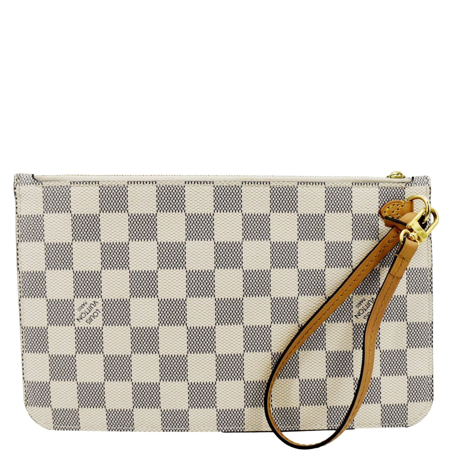 LOUIS VUITTON Neverfull GM Damier Azur Pochette Wristlet Pouch White 