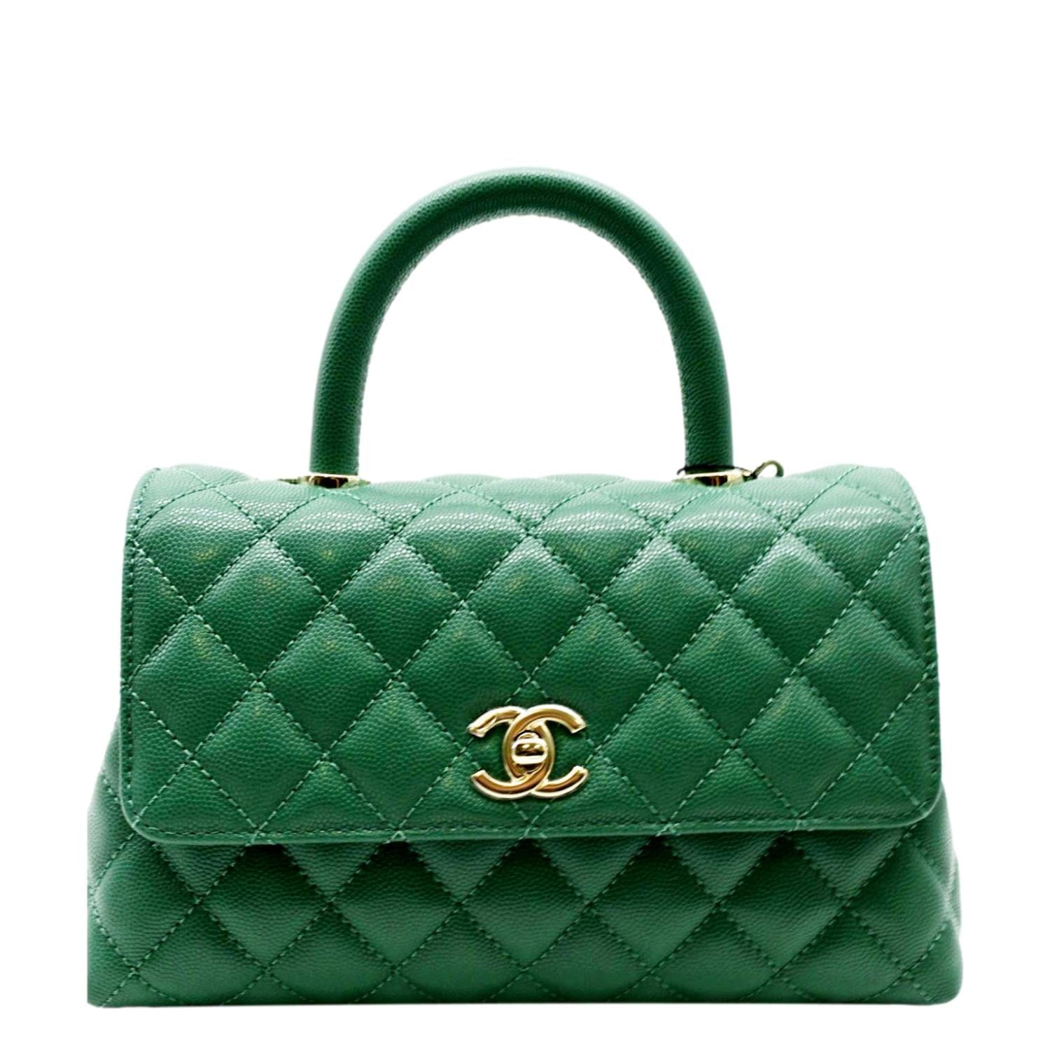 Chanel Small Coco Handle Flap Bag Green Caviar Light Gold Hardware