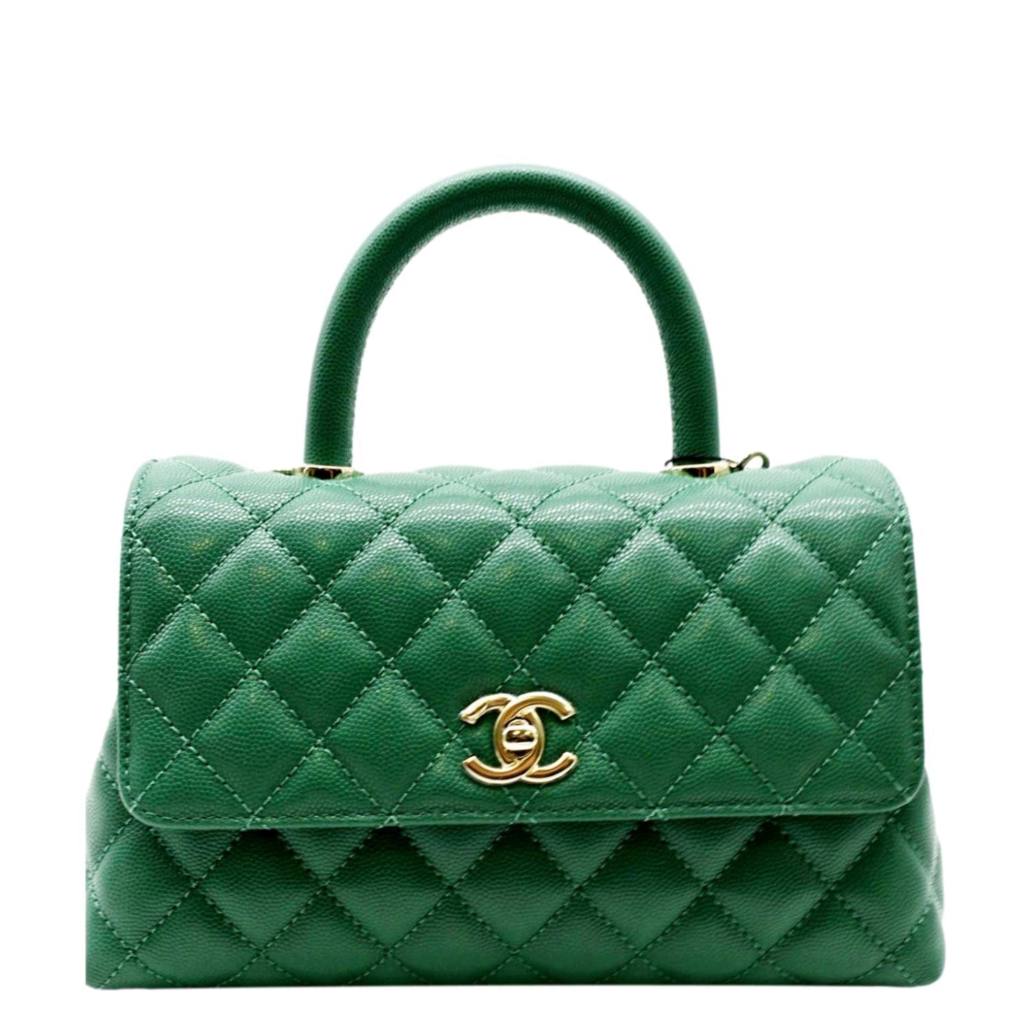 CHANEL green caviar Mini Coco Handle Bag gold HW Entrupy's cert s