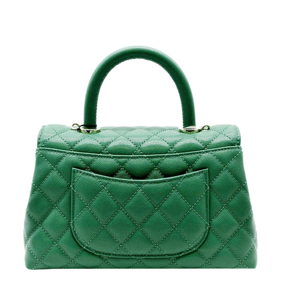 CHANEL Coco Mini Top Handle Caviar Leather Shoulder Bag Green