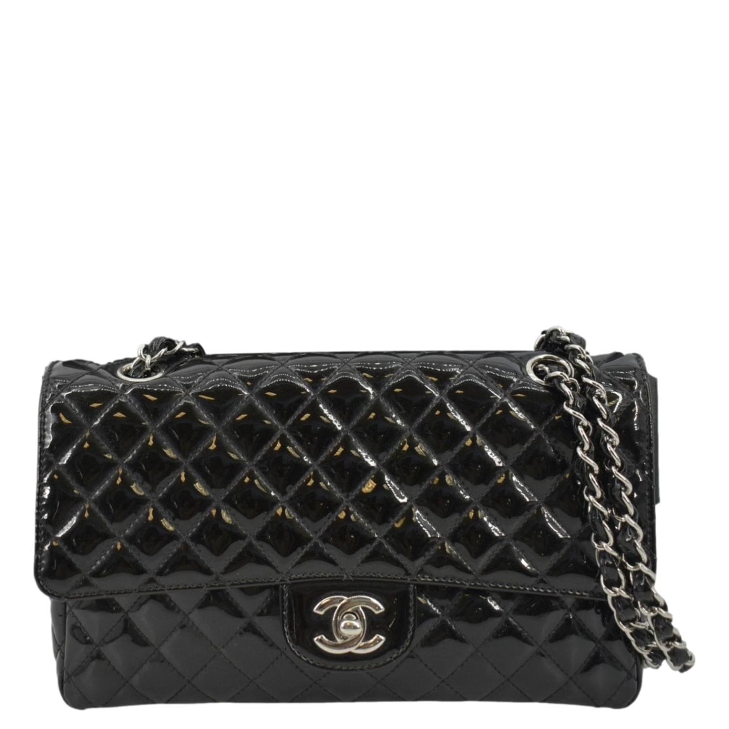 CHANEL Black Patent Leather Vintage Box Shoulder Bag - The Purse Ladies