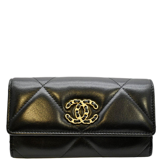 CHANEL 19 Quilted Leather Long Flap Wallet Black