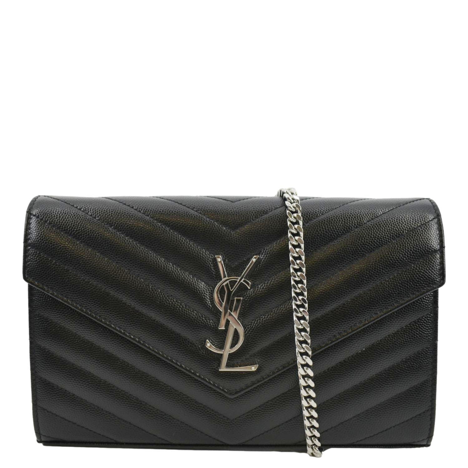 Yves Saint Laurent Cassandre Chain Wallet Leather Crossbody Bag Black