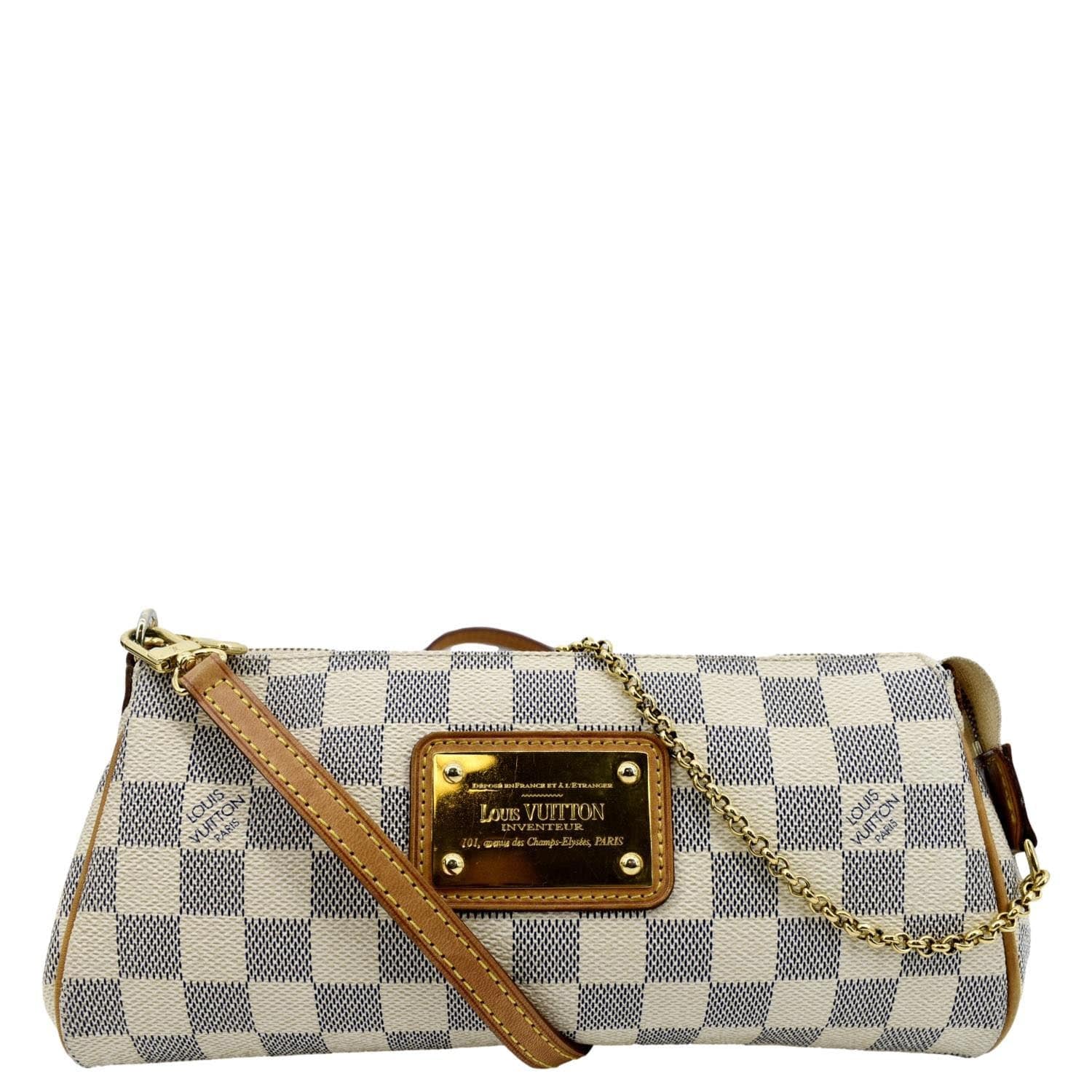 LOUIS VUITTON Pochette Eva Damier Azur Crossbody Clutch Bag White