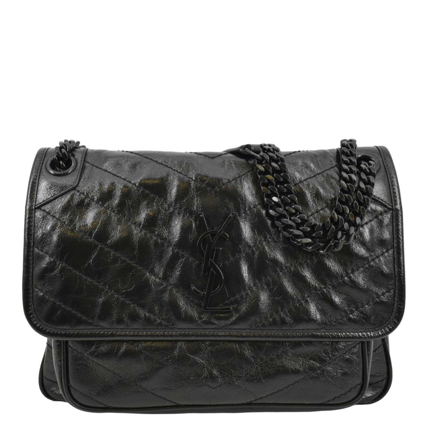 YVES SAINT LAURENT Niki Baby Crinkle Leather Crossbody Bag Black