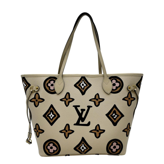 LOUIS VUITTON WILD AT HEART NEVERFULL MM CREME GIANT MONOGRAM BAG **No  Pouch**