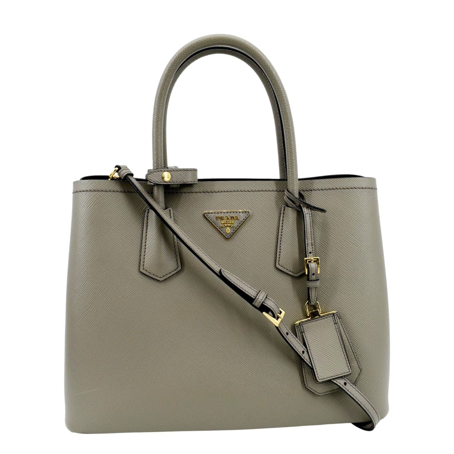 Prada Grey/Brown Saffiano Leather Double Handle Tote Bag 1BG838