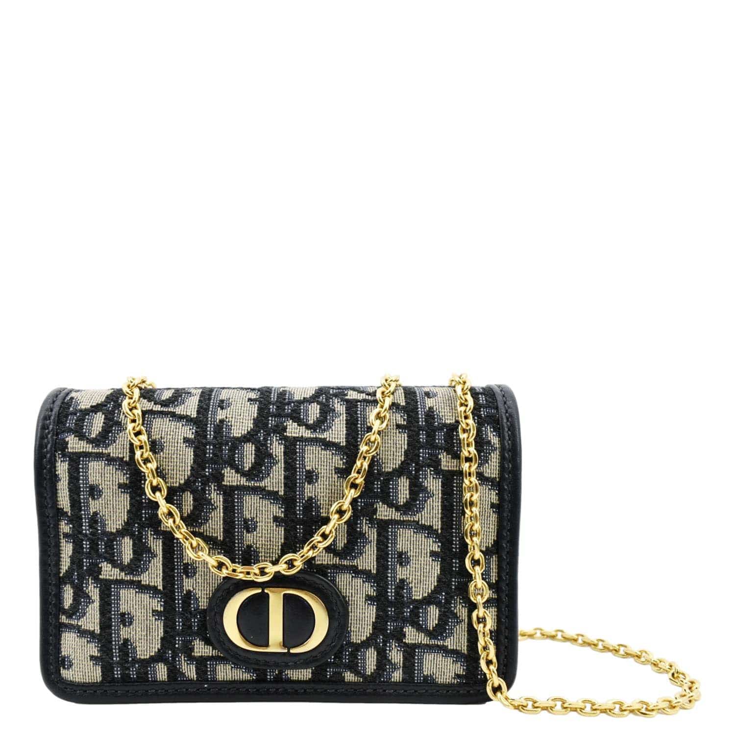 Christian Dior Oblique Saddle Chain Pouch Blue