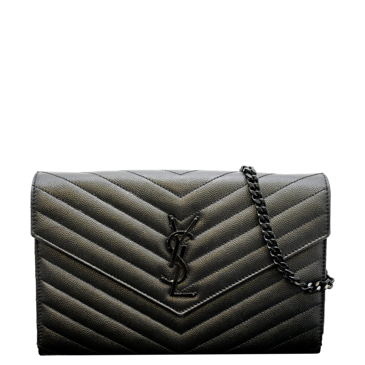 Cassandre Matelasse Envelope Leather Wallet On Chain in Black - Saint  Laurent