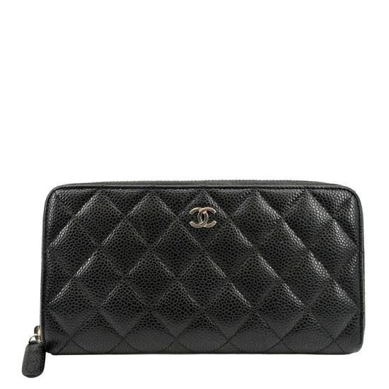 CHANEL Zip Around Quilted Caviar Leather Wallet Black