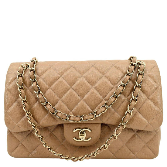 Chanel Classic Jumbo Double Flap, White Caviar Leather, Gold