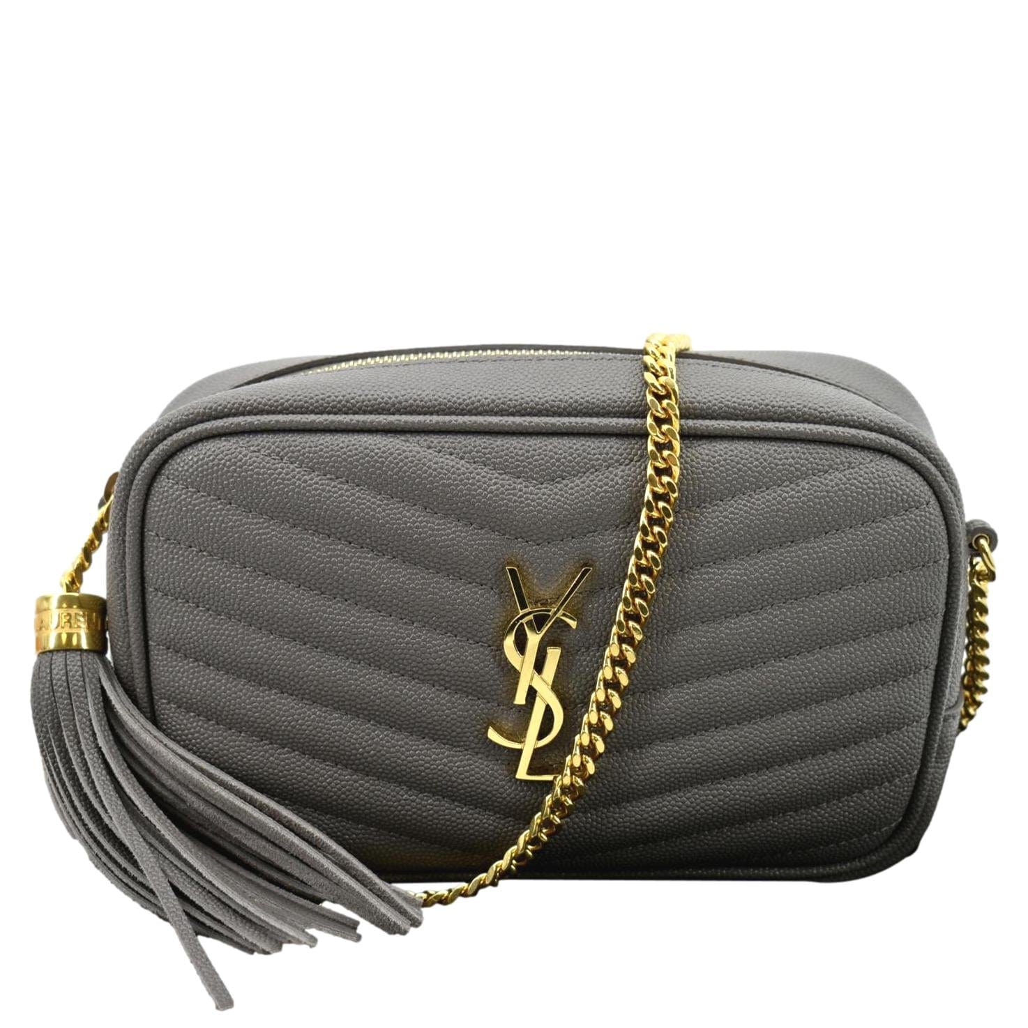 Yves Saint Laurent Grey Chevron Quilted Grained Leather Mini Lou