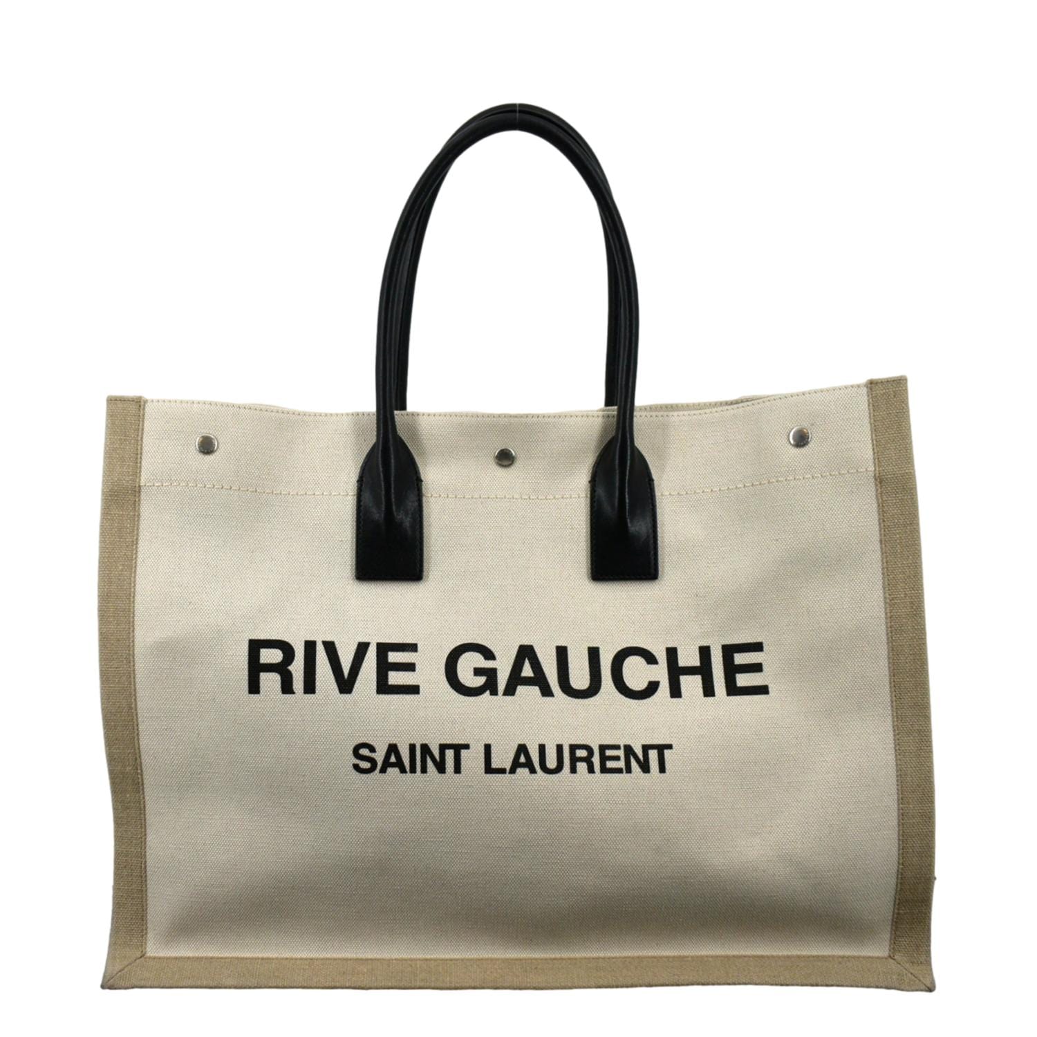 Saint Laurent Rive Gauche Small Tote Bag In Linen And Leather in