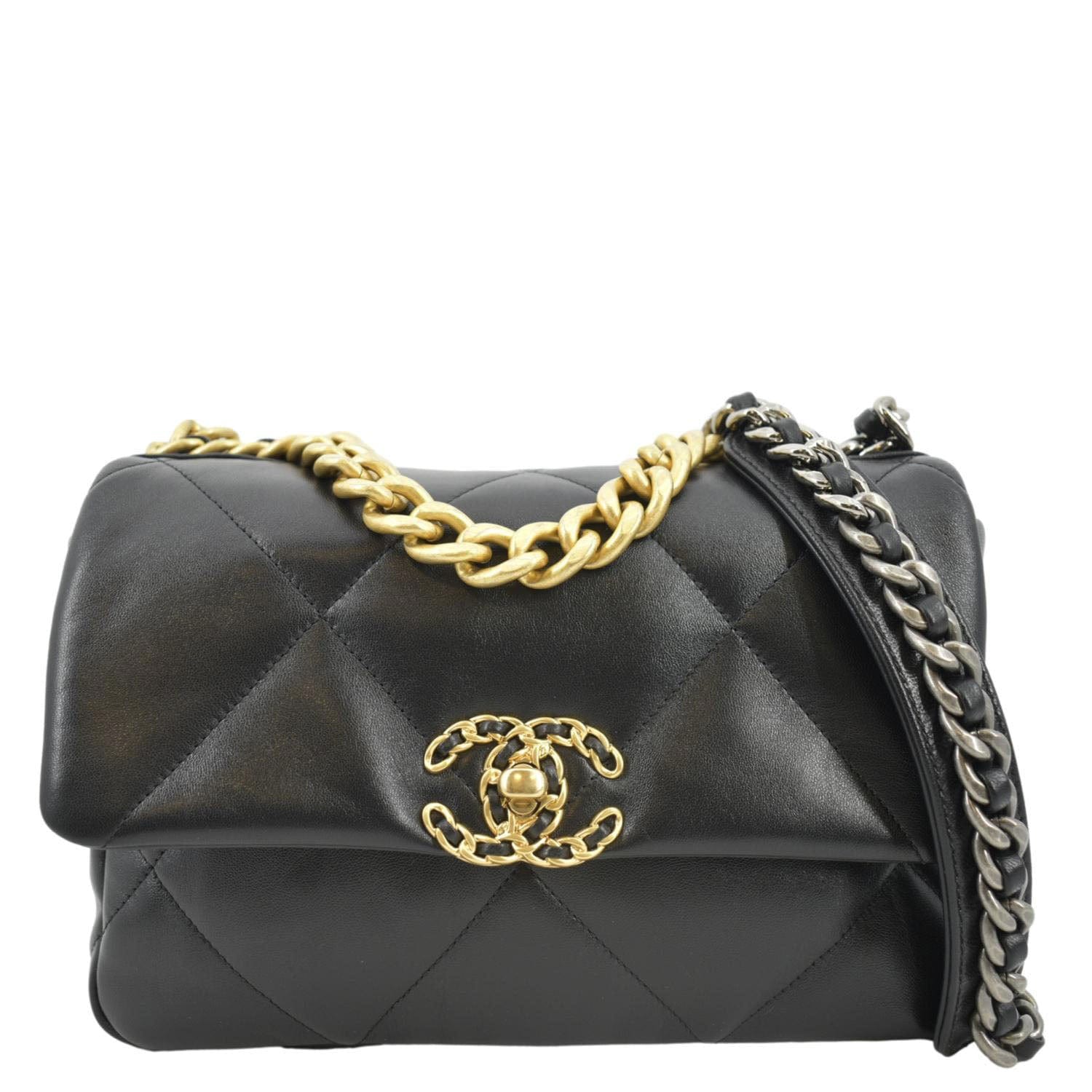 Chanel 19 Flap Bag Lambskin Gold/Ruthenium-tone Large Black in Lambskin  with Gold/Ruthenium-tone - US