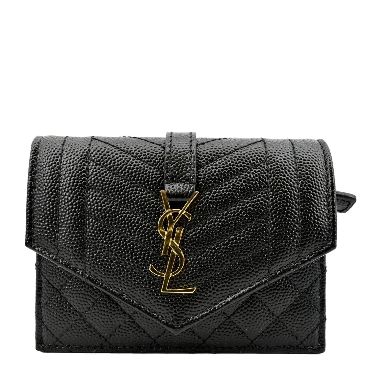 YVES SAINT LAURENT Gaby Small Envelope Quilted Leather Wallet Black