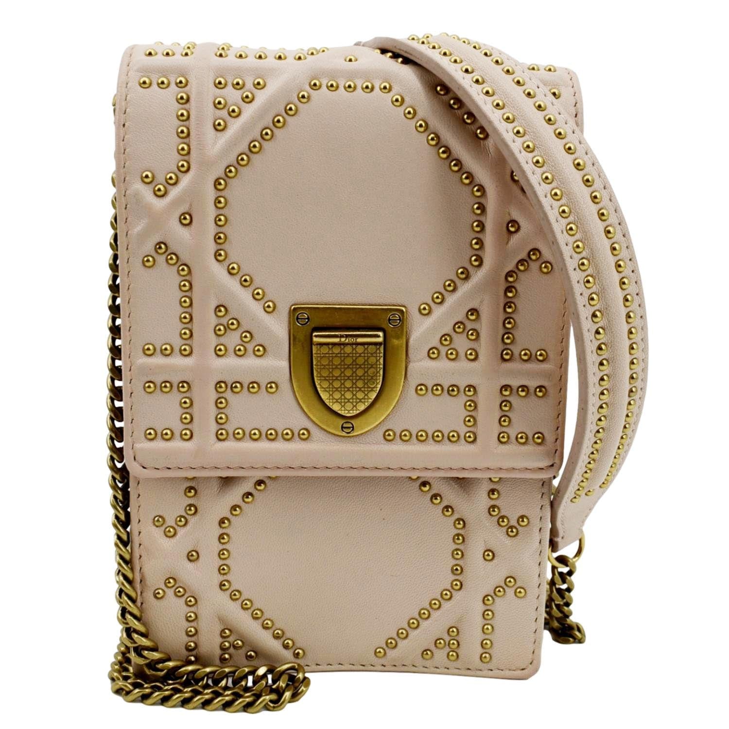 Christian Dior Diorama Vertical Leather Crossbody Clutch Bag Beige