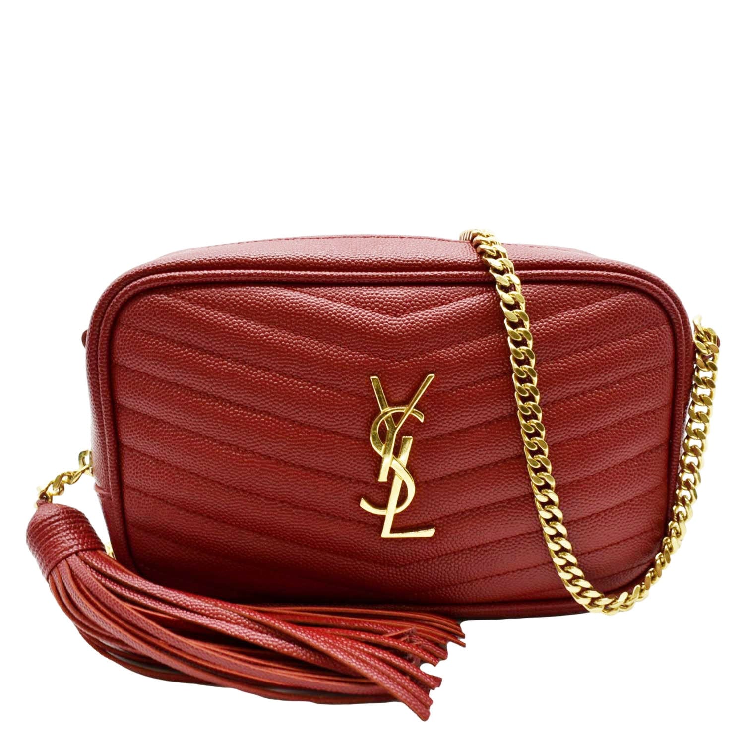 YVES SAINT LAURENT Small Lou Chevron Leather Camera Crossbody Bag Red