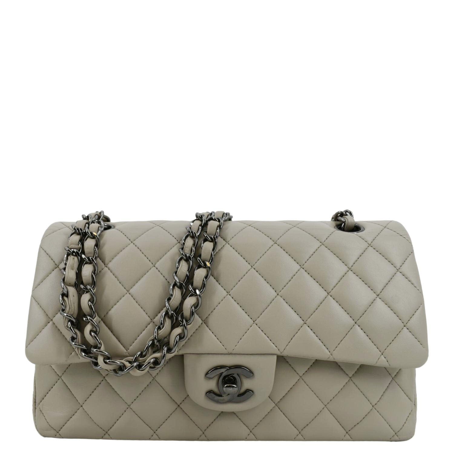 Chanel White Quilted Lambskin Leather Classic Medium Double Flap