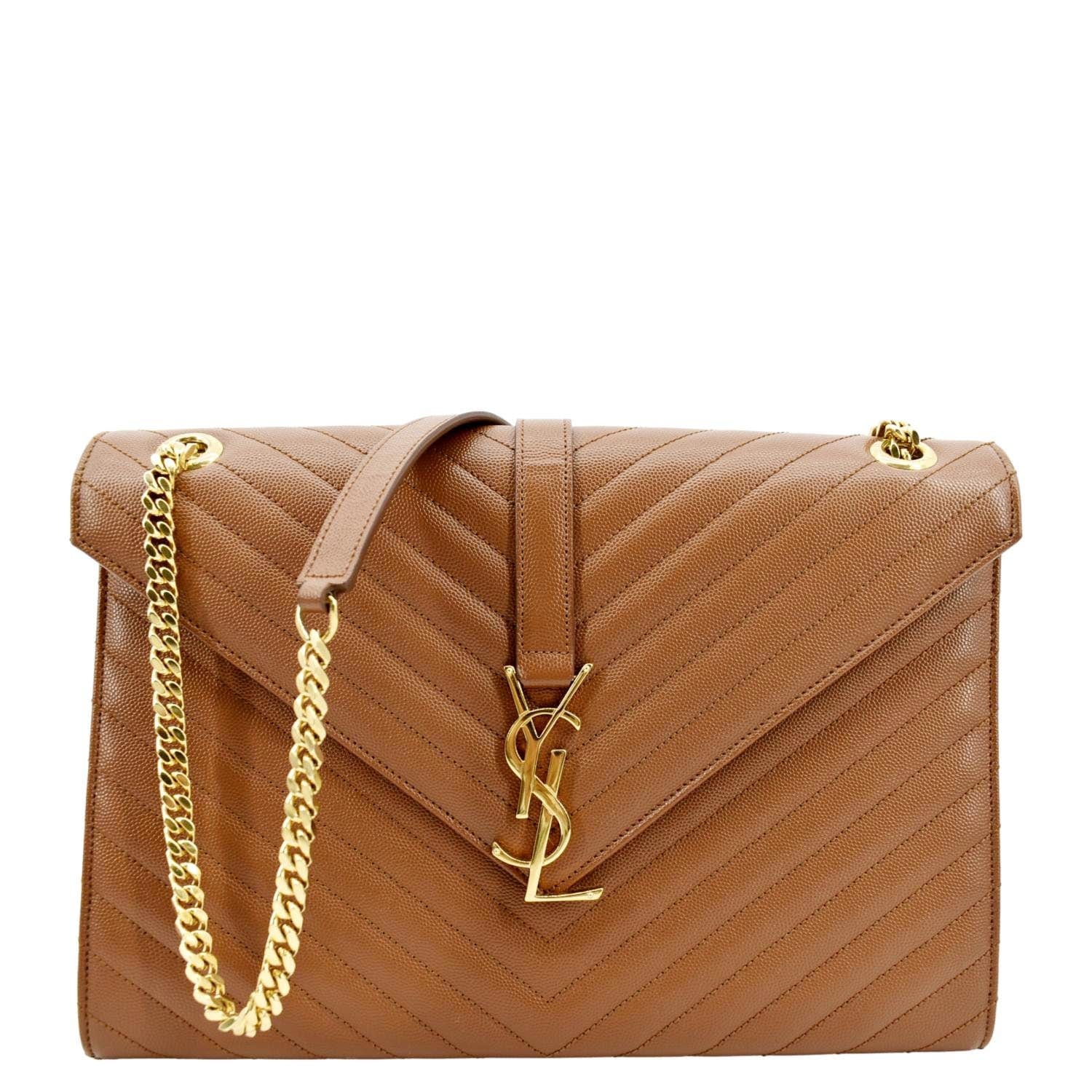 Saint Laurent Small Ysl Envelope Flap Wallet On Chain in Natural