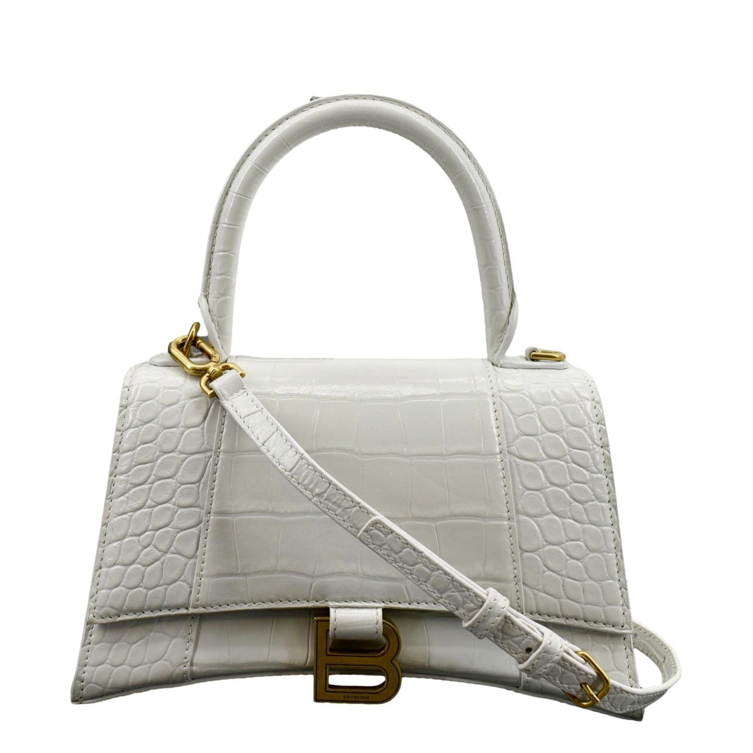 Women's Hourglass Small Handbag Crocodile Embossed in White