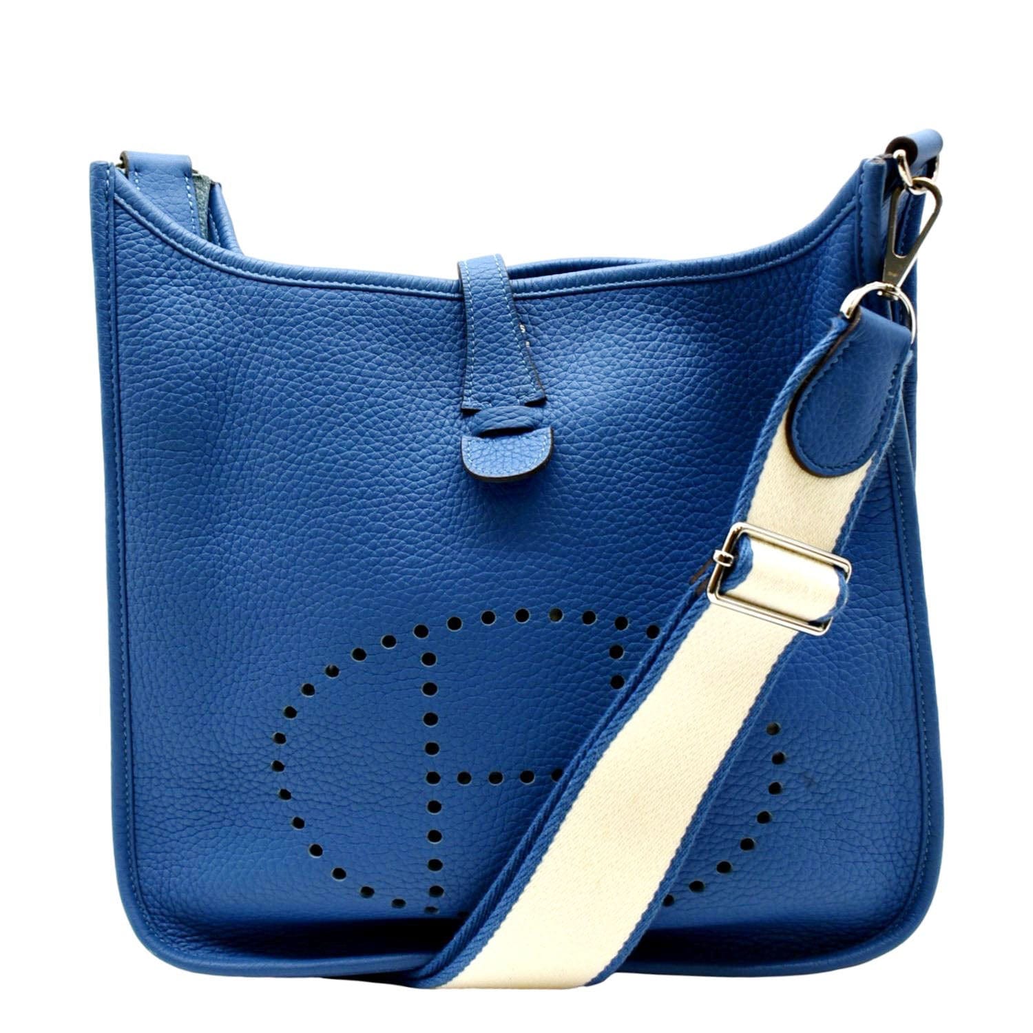 Hermes Evelyne GM Taurillon Clemence Crossbody Bag Blue