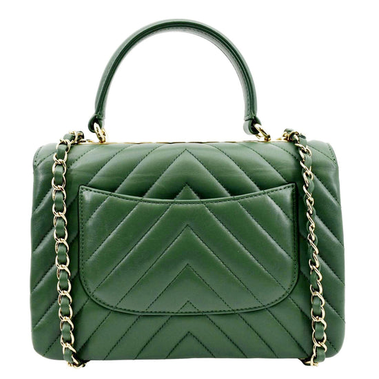 Chanel Green Leather Chevron Coco Handle Bag