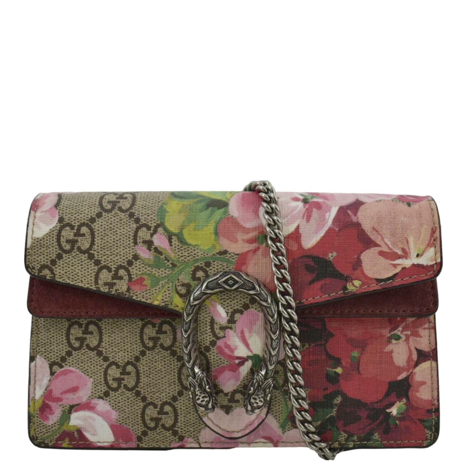 GUCCI Dionysus Super Mini Blooms GG Supreme Canvas Crossbody Bag Dry R