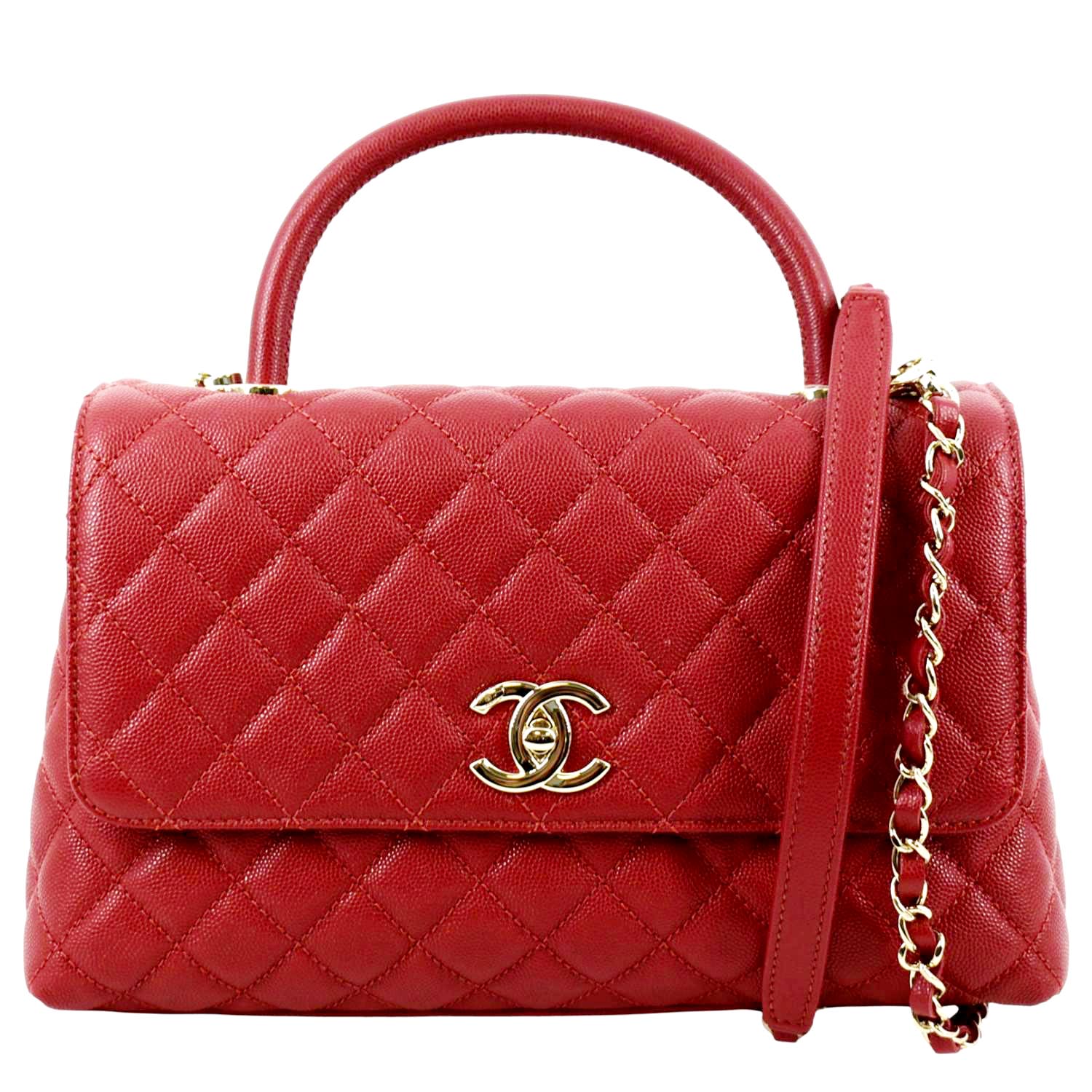 Chanel Coco Handle Small 19A Red Quilted Caviar with brushed gold