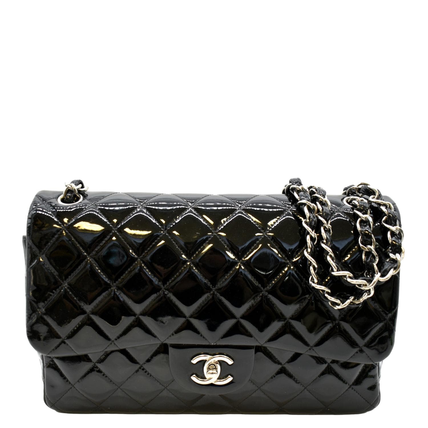 Chanel Pink Quilted Patent Leather Classic Jumbo Double Flap Bag