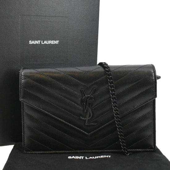 Authentic YSL Leather Shoulder Bag GP Fold Magnet Black Vintage Purse with  Box | eBay