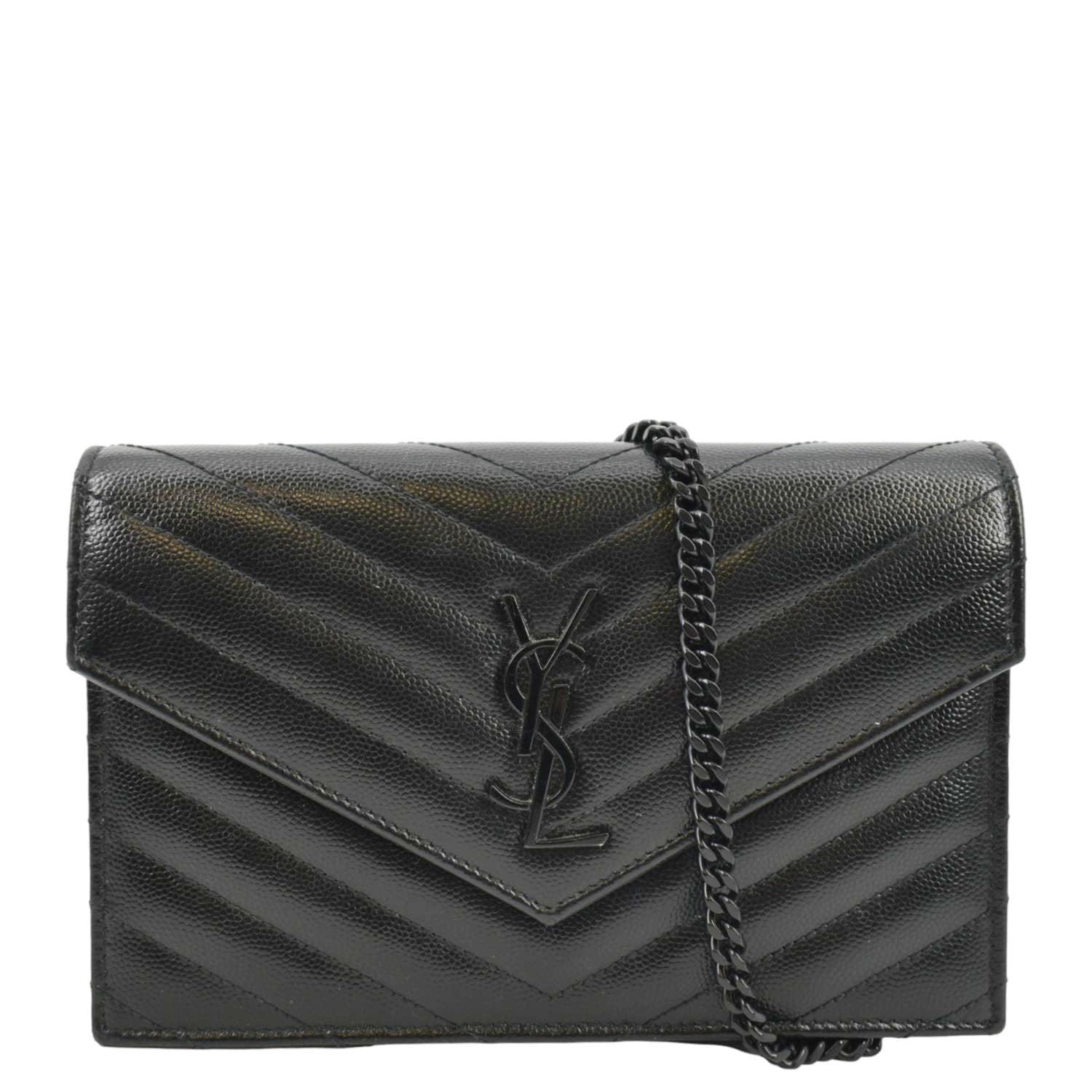 Yves Saint Laurent Envelope Chain Leather Crossbody Bag Black