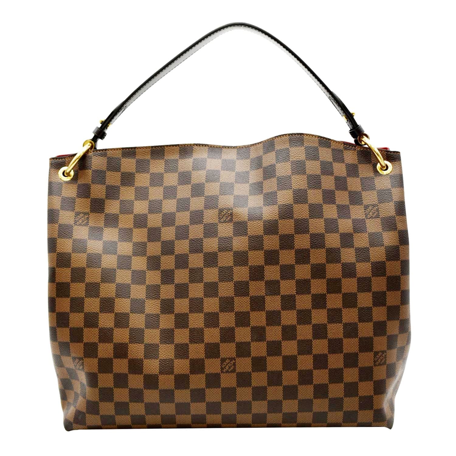 Louis Vuitton Red Interior Damier Shoulder Bag Brown Canvas