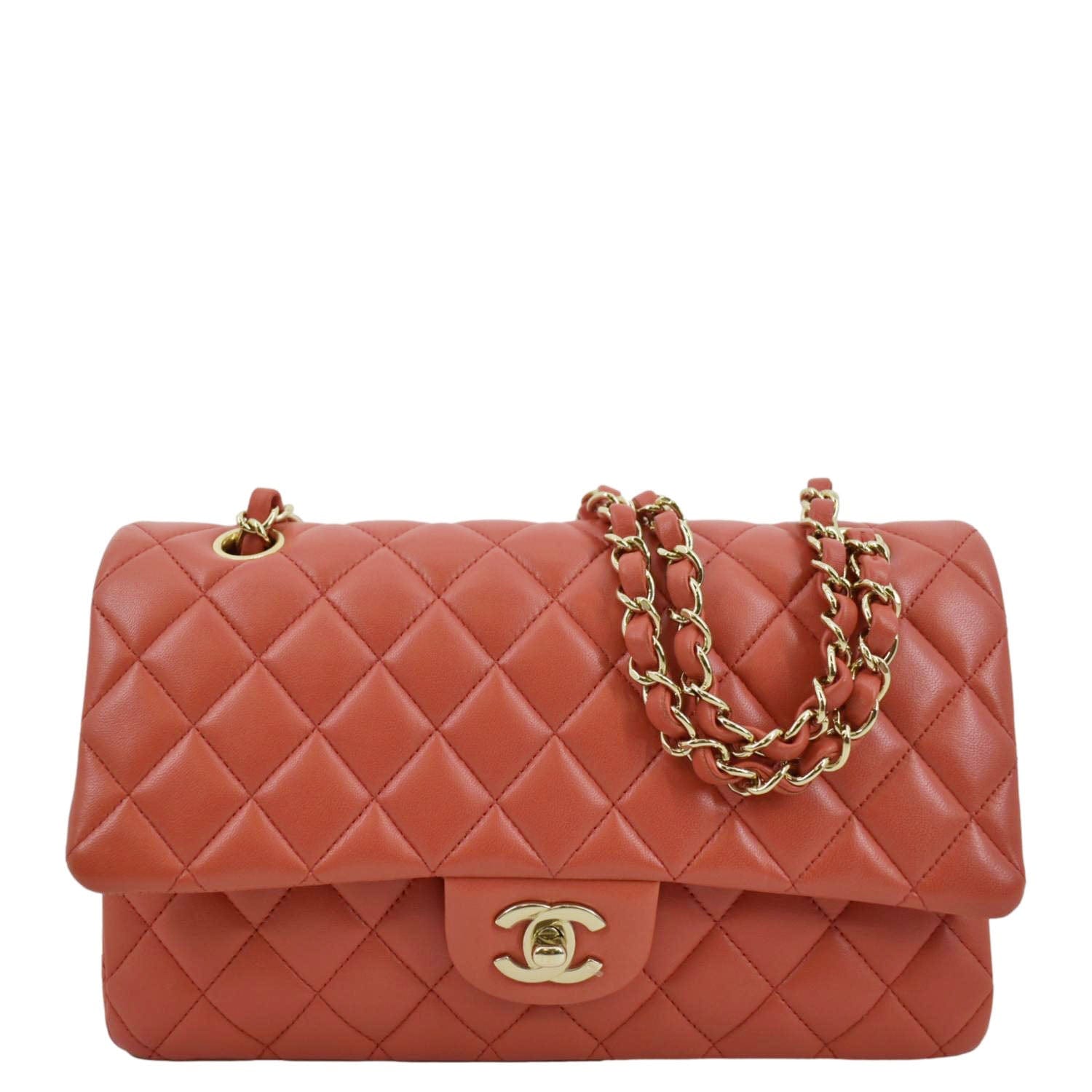 Chanel Orange Quilted Lambskin Medium Classic Double Flap Bag