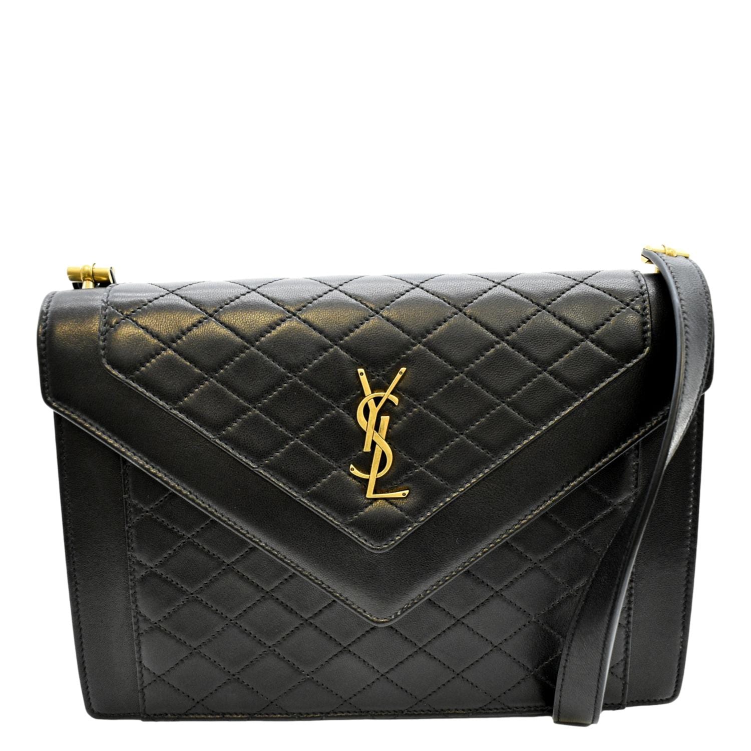 YVES SAINT LAURENT Gaby Small Envelope Quilted Leather Wallet Black