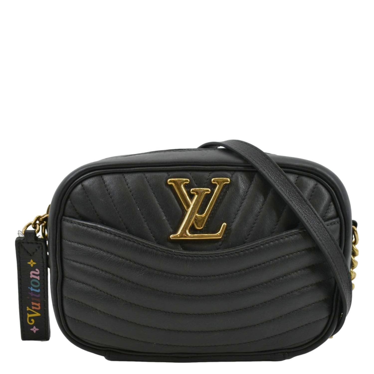 LOUIS VUITTON Authentic Women's New Wave Camera Bag Shoulder Bag Logo Black