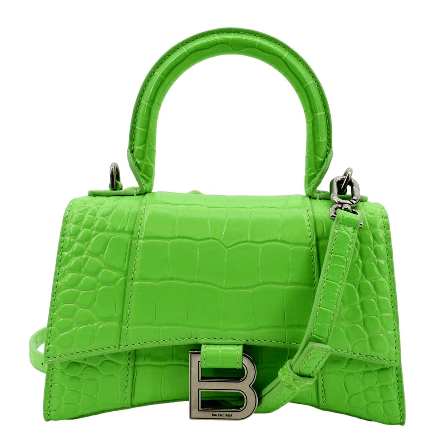 BALENCIAGA Small Hourglass Crocodile Embossed Top Handle Shoulder Bag