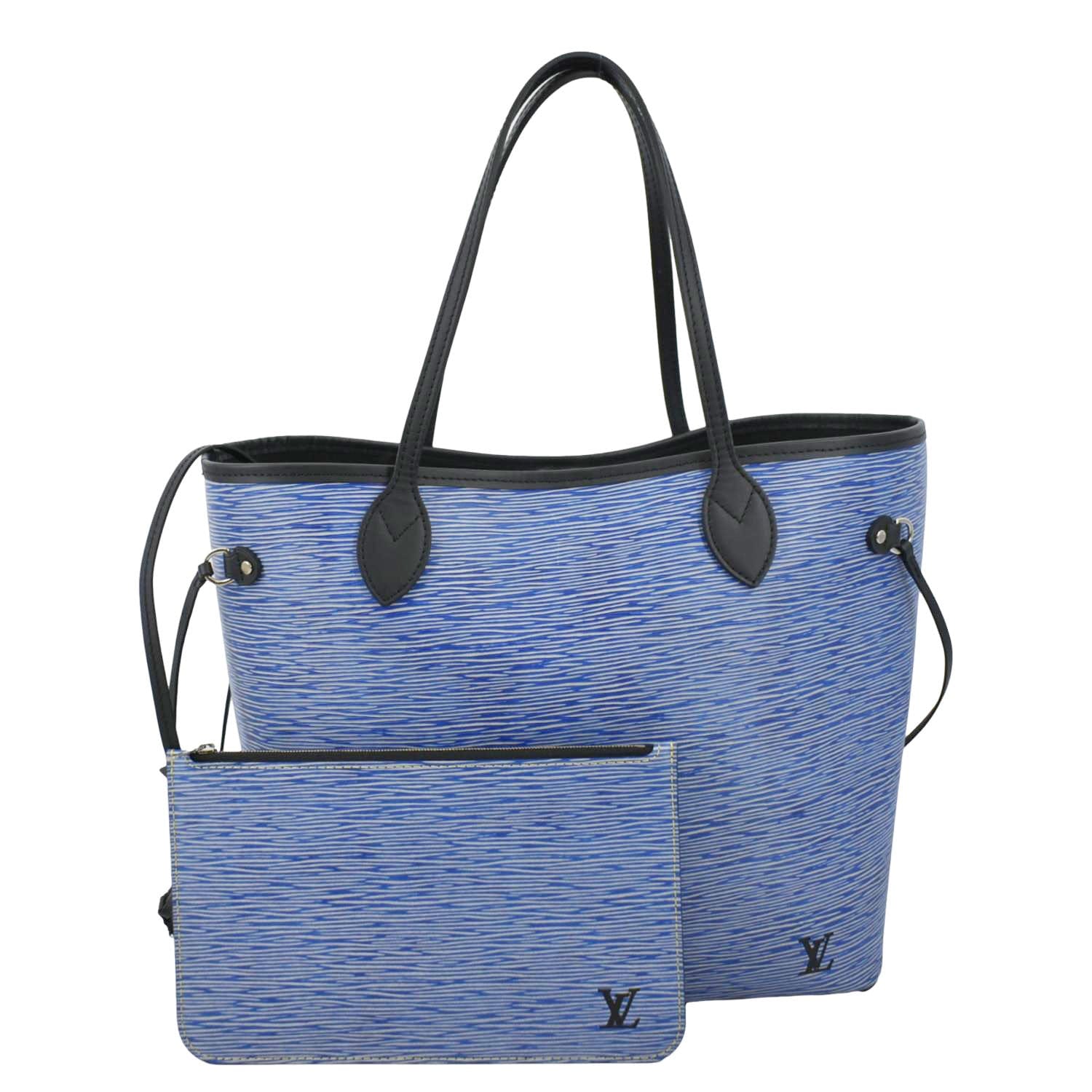 Neverfull leather tote Louis Vuitton Blue in Leather - 34737273