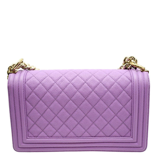 CHANEL Medium Boy Flap Quilted Caviar Leather Shoulder Bag Purple