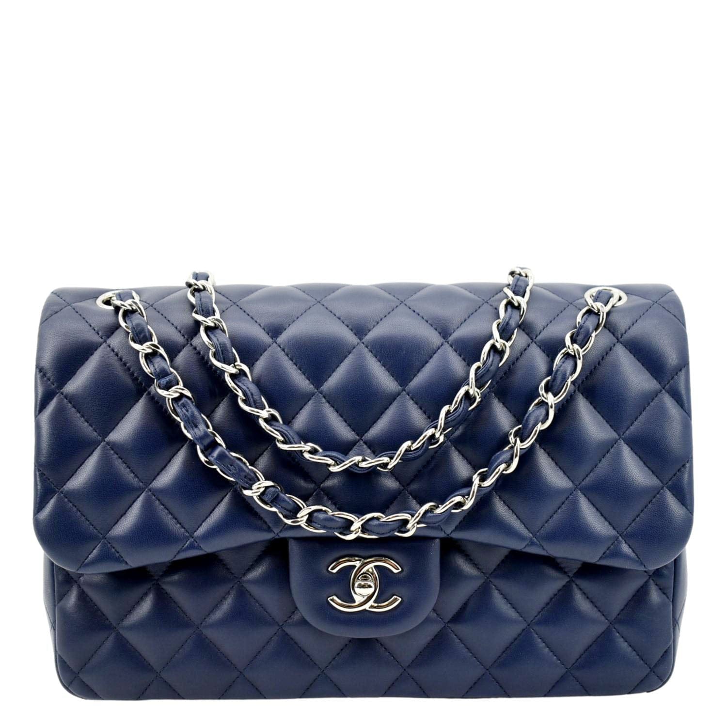 Chanel Silver Quilted Leather Medium Classic Double Flap Bag