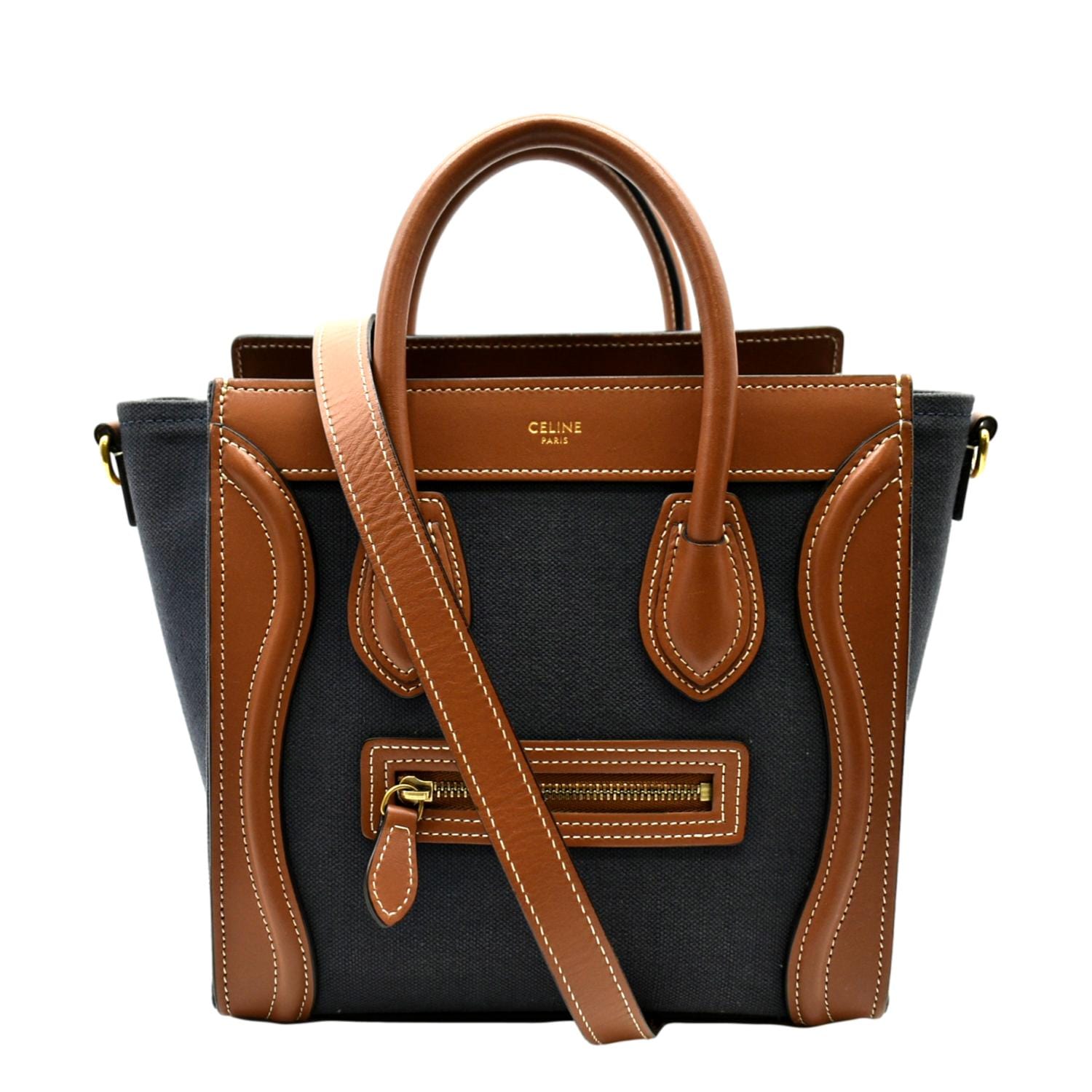 Celine Luggage Denim Leather Tote Crossbody Bag