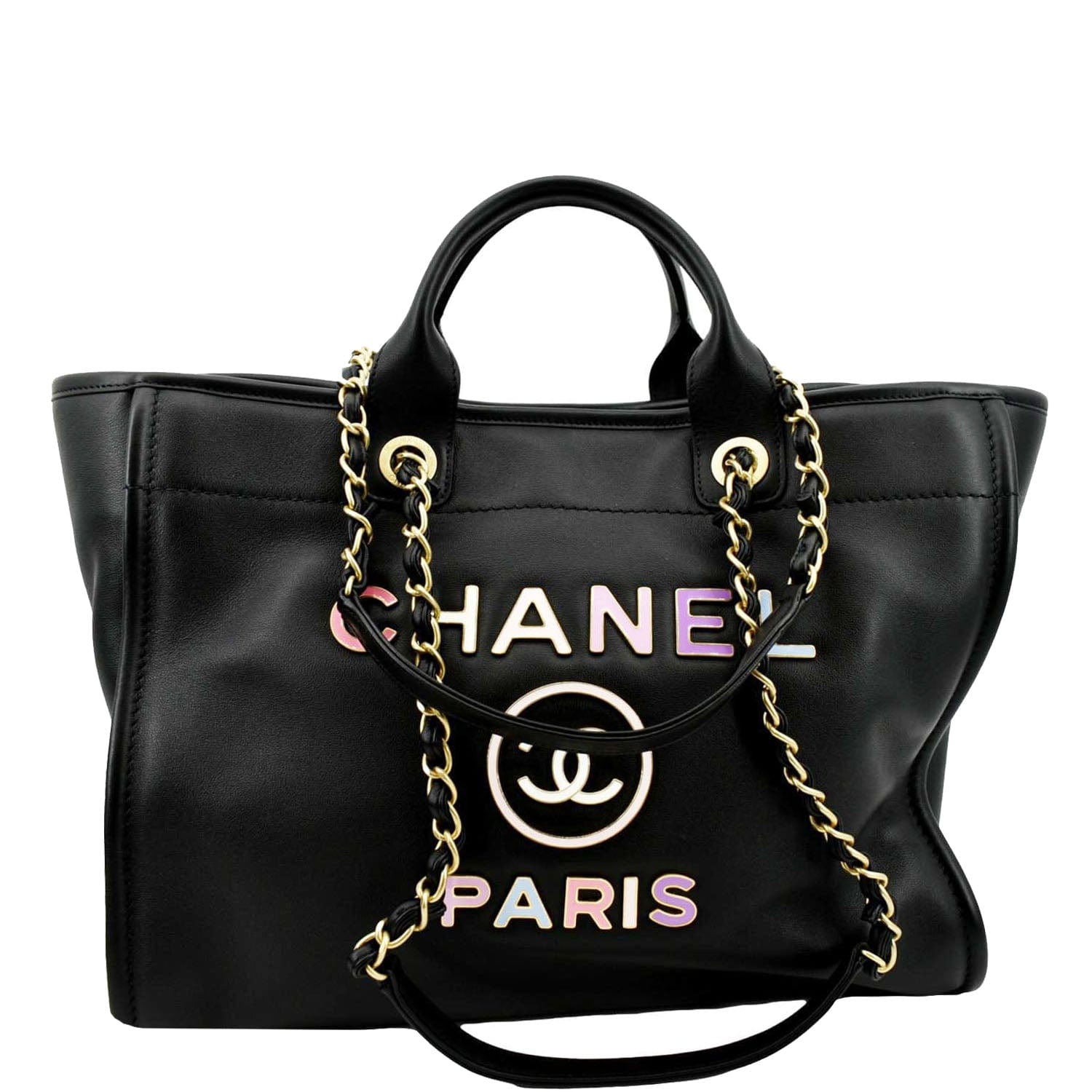 Chanel Black Straw and Leather Small Deauville Shopper Tote Chanel