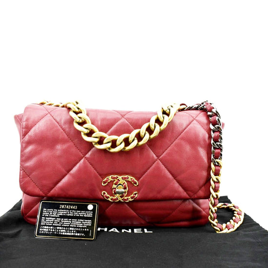 CHANEL 19 Quilted Lambskin Leather Flap Shoulder Bag Red