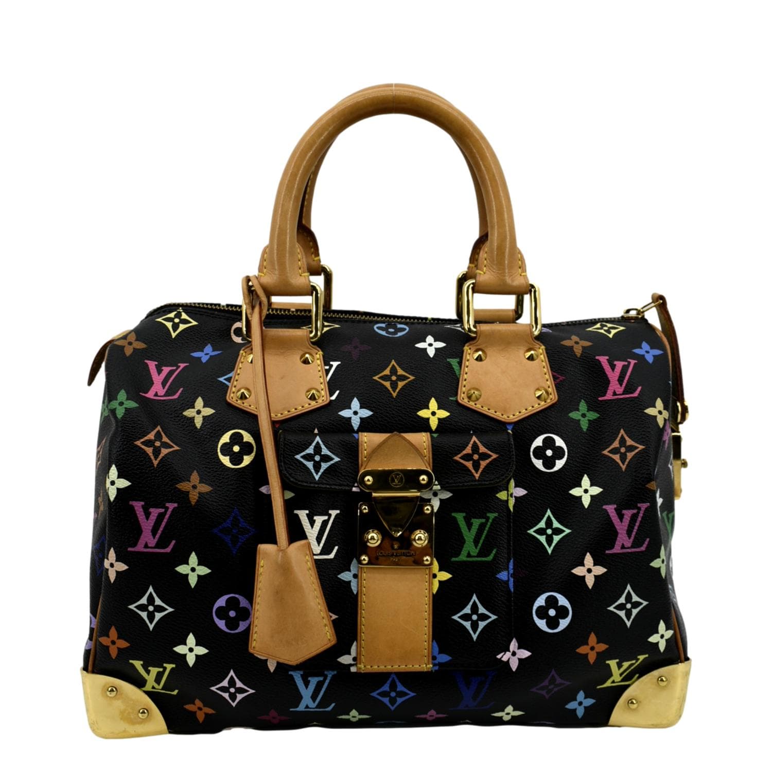 LOUIS VUITTON Speedy 30 Multicolor Monogram Canvas Satchel Bag Black