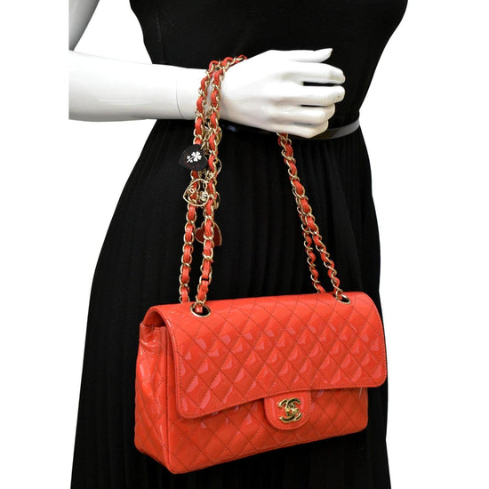 CHANEL Valentines Classic Flap Quilted Patent Leather Shoulder