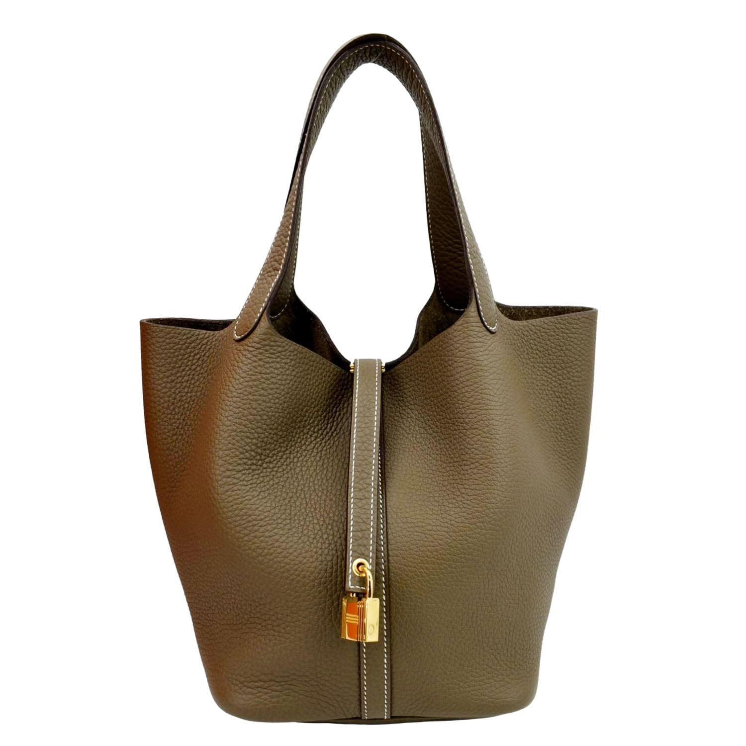 HERMES Picotin 18 Bag Taurillion Clemence Etoupe Gold Hardware