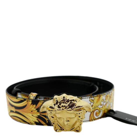 Versace La Medusa Croc-effect Leather Belt, Black, 70