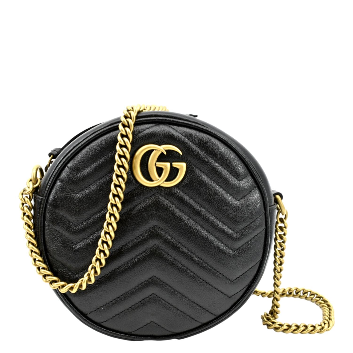Pearly ankomst Skøn GUCCI GG Marmont Mini Round Leather Crossbody Bag Black 550154