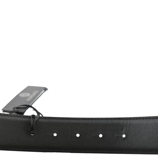 Versace La Medusa Croc-effect Leather Belt, Black, 70