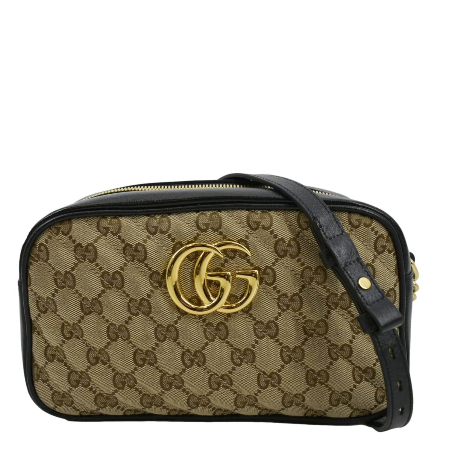 GUCCI Marmont Small Monogram Canvas Crossbody Camera Bag Beige 447632