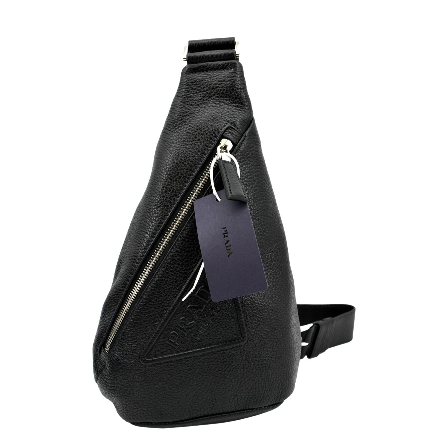 PRADA Triangle Sling Leather Shoulder Bag Black